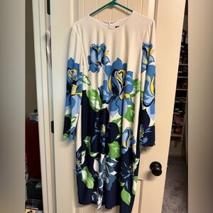 Maggie London Floral 3/4 length Sleeve Dress - Blue and Green